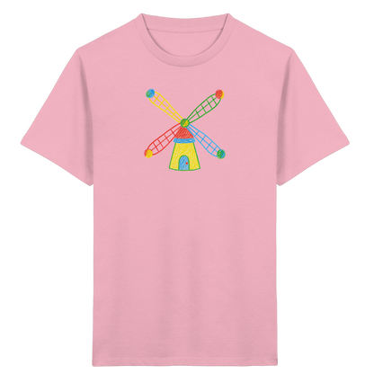 Bunte Windmühle mit Farbpunkten - Kinder Bio T-Shirt