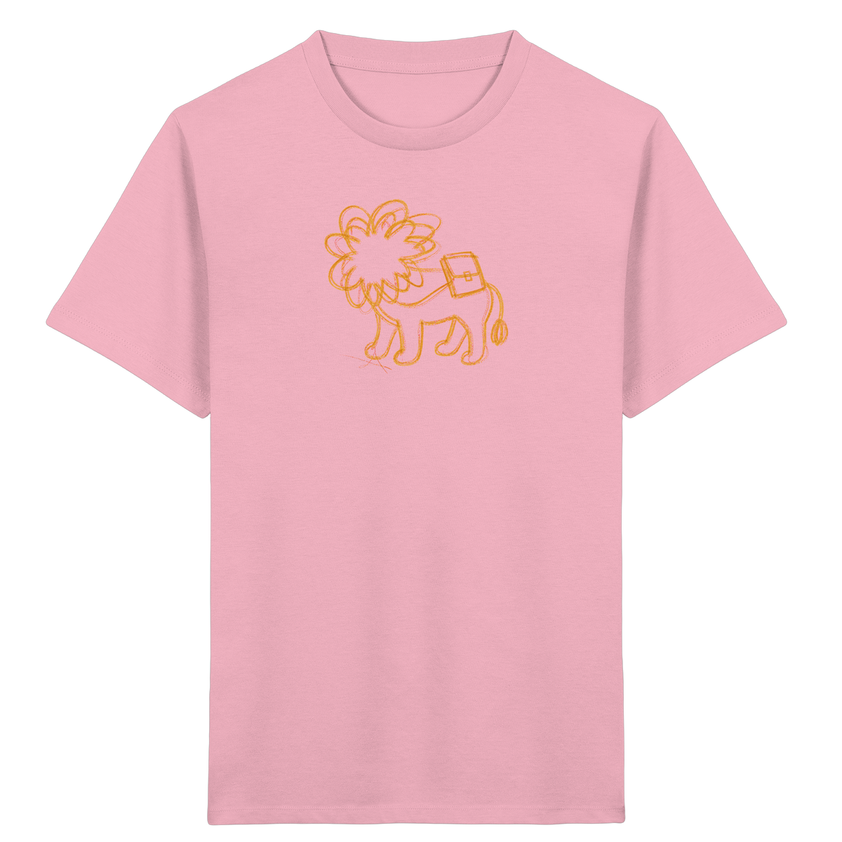 Senfgelber Krakellöwe mit Ranzen - Kinder Bio T-Shirt