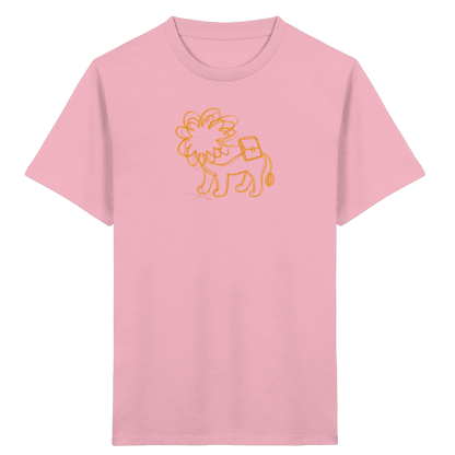 Senfgelber Krakellöwe mit Ranzen - Kinder Bio T-Shirt