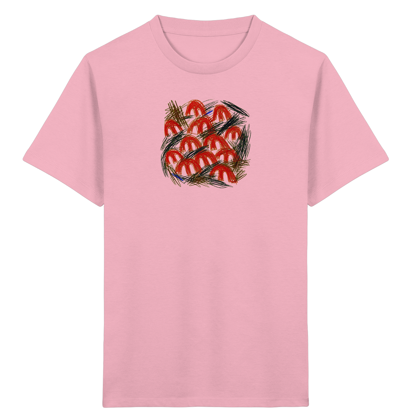 Cotton-Pink Kinder Bio T-Shirt mit Pilz-Motiv im Kritzelstil