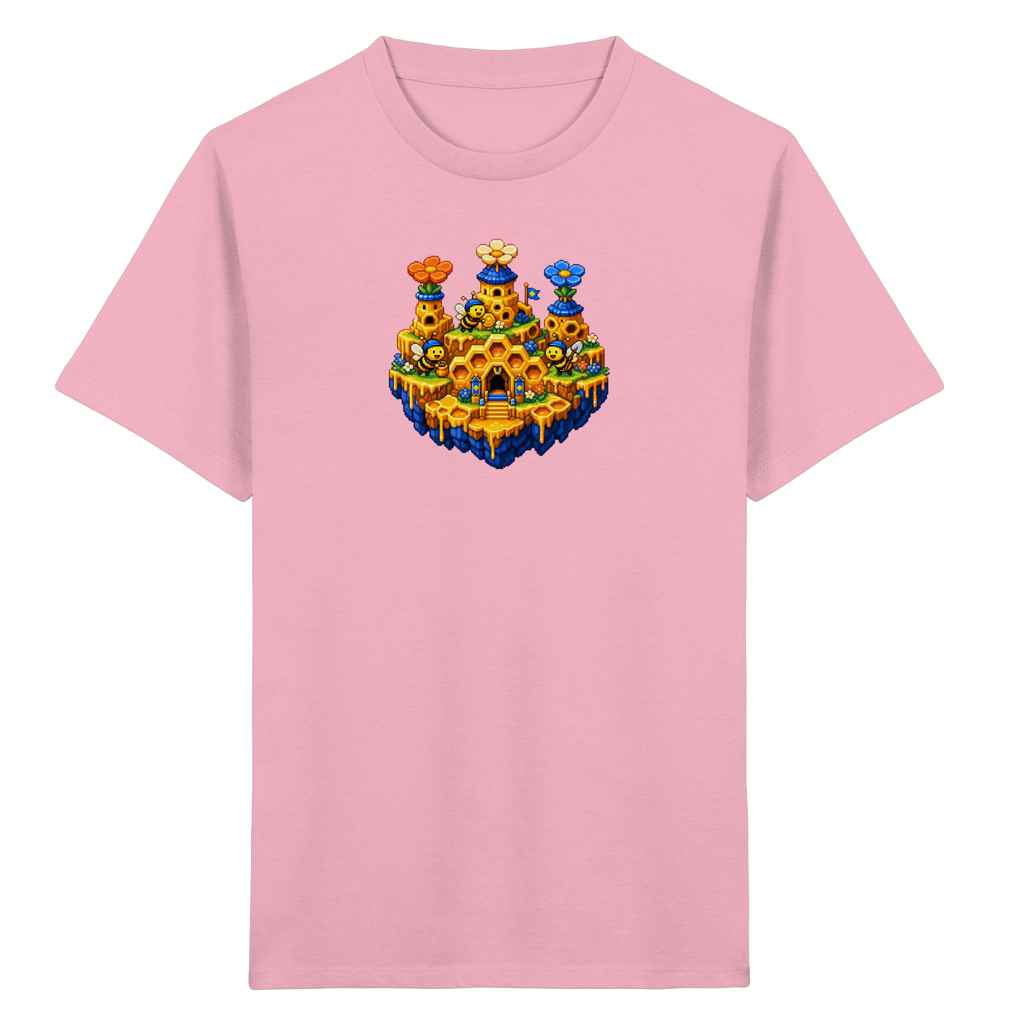 Fröhliches Pixel-Art Bienen T-Shirt - Kinder Bio T-Shirt