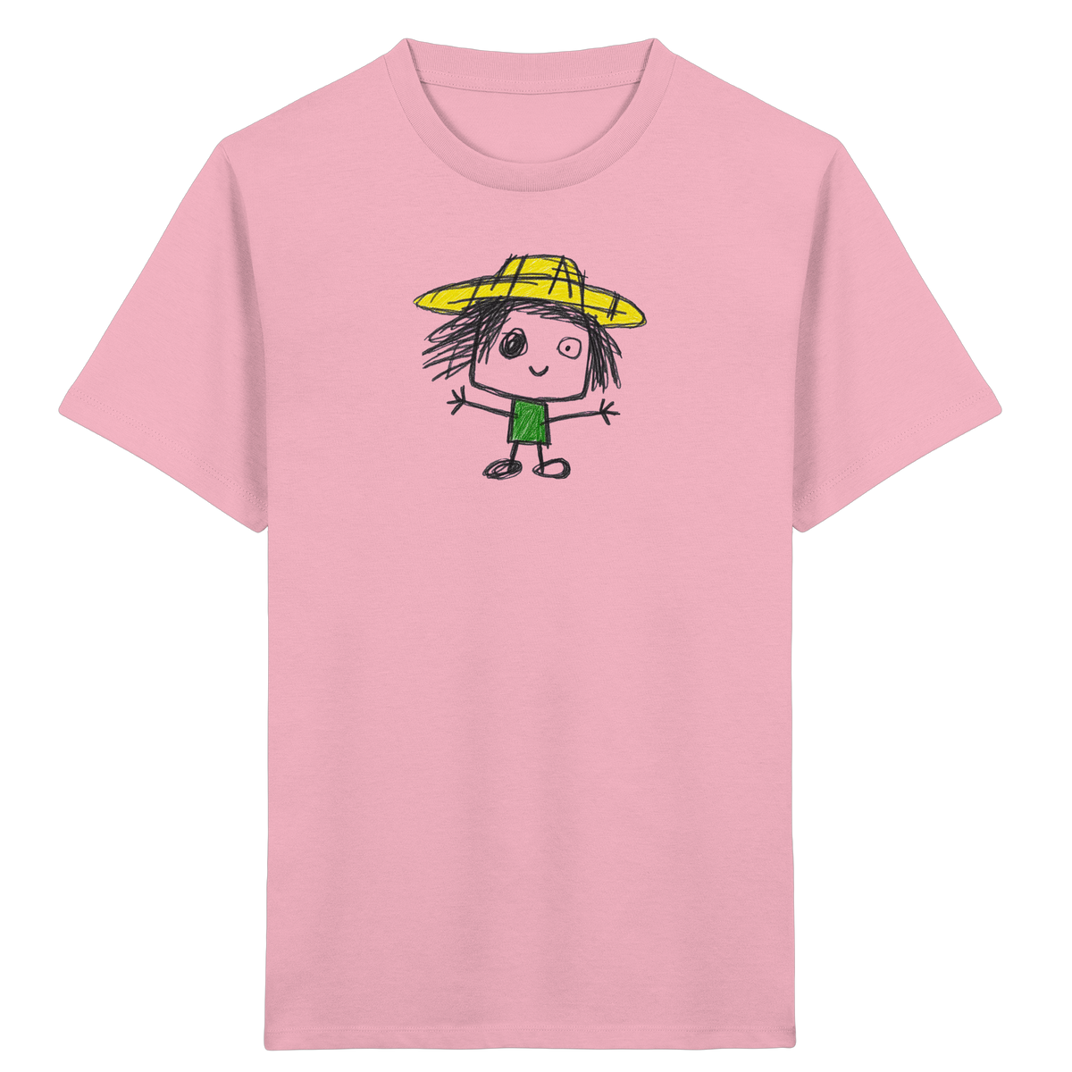 Kritzelkopf mit gelbem Strohhut - Kinder Bio T-Shirt