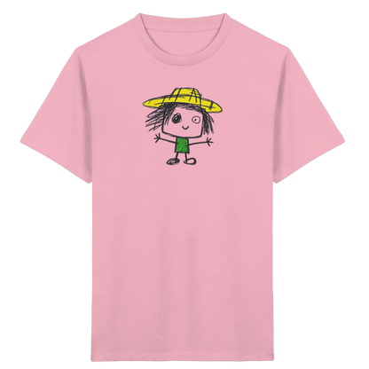 Kritzelkopf mit gelbem Strohhut - Kinder Bio T-Shirt