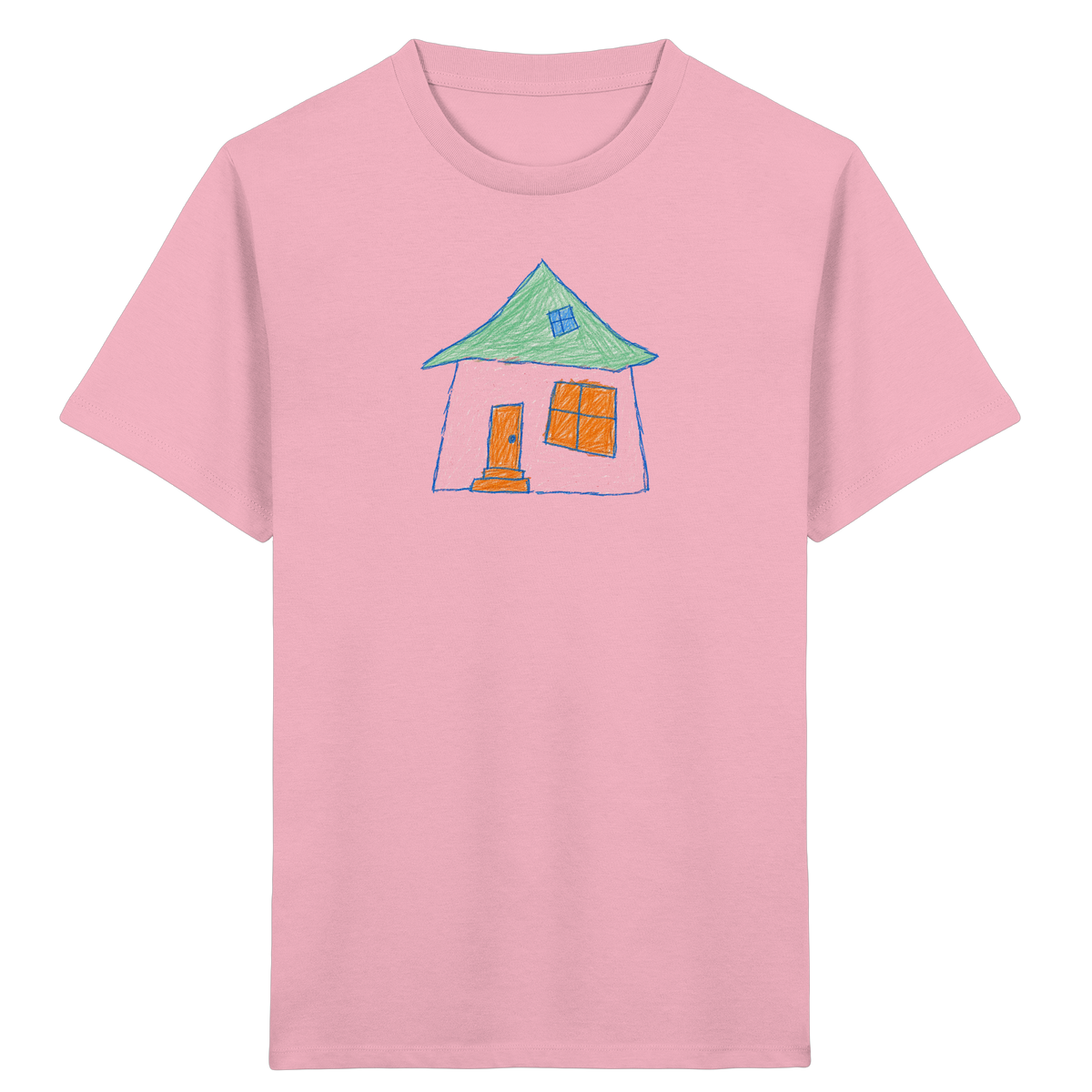 Rosa Haus mit Dachfenster - Kinder Bio T-Shirt