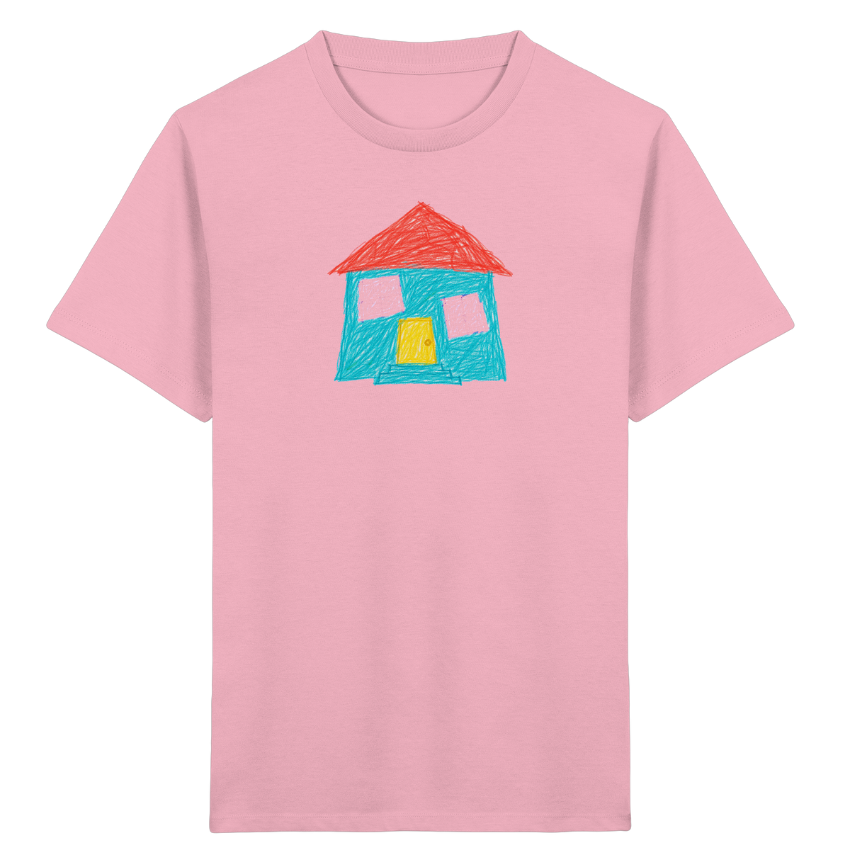 Türkises Haus mit Zwillingsfenstern - Kinder Bio T-Shirt
