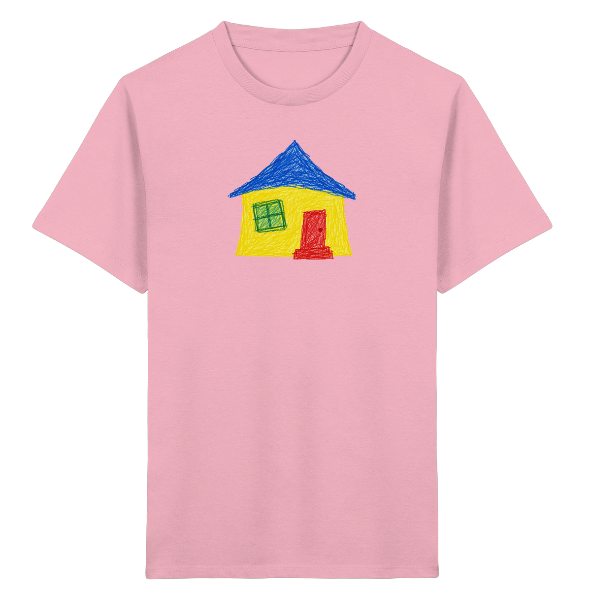 Gelbblaues Haus Kinderzeichnung - Kinder Bio T-Shirt