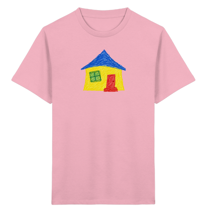 Gelbblaues Haus Kinderzeichnung - Kinder Bio T-Shirt