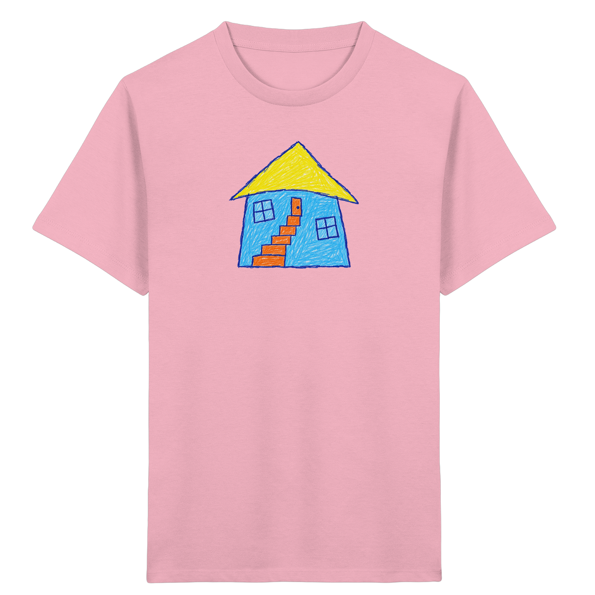 Blaues Treppenhaus Kinderzeichnung - Kinder Bio T-Shirt
