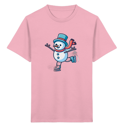 Schneemann auf Schlittschuhen – Kinder Bio-T-Shirt