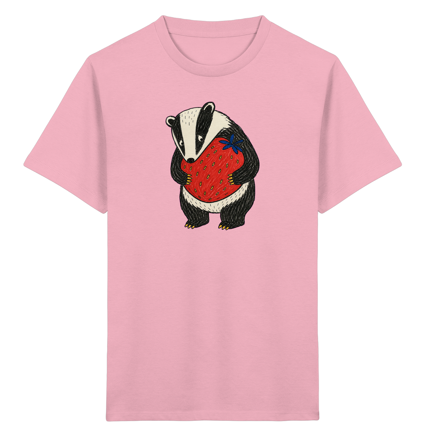 Süßer Dachs mit roter Erdbeere - Kinder Bio T-Shirt