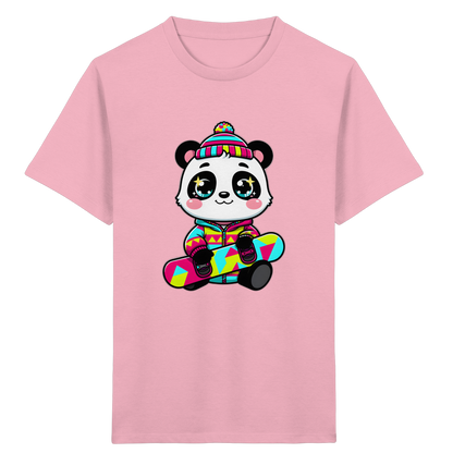 Kinder-T-Shirt mit Panda auf einem Snowboard