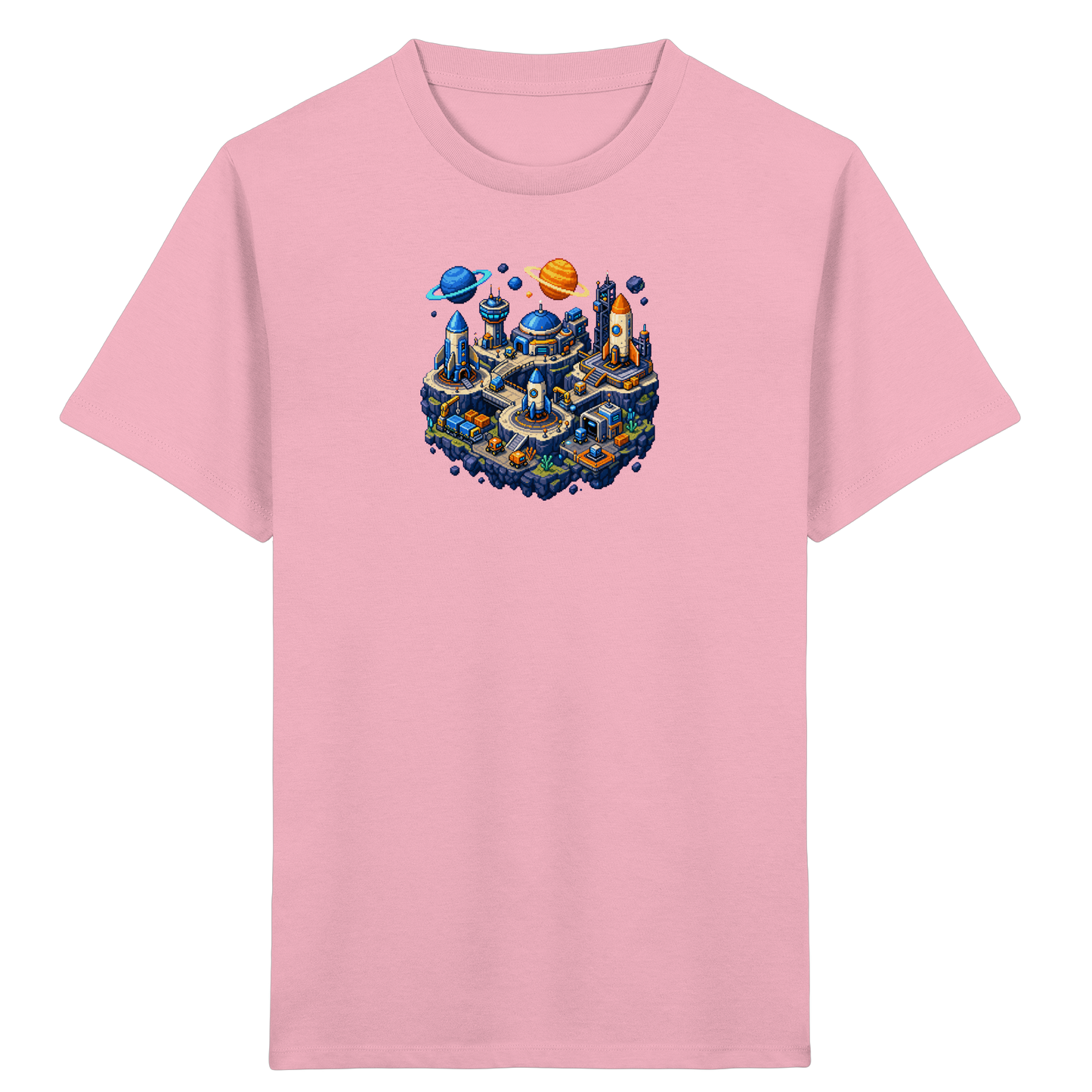 Futuristische Weltraumbasis Pixel Art T-Shirt - Kinder Bio T-Shirt
