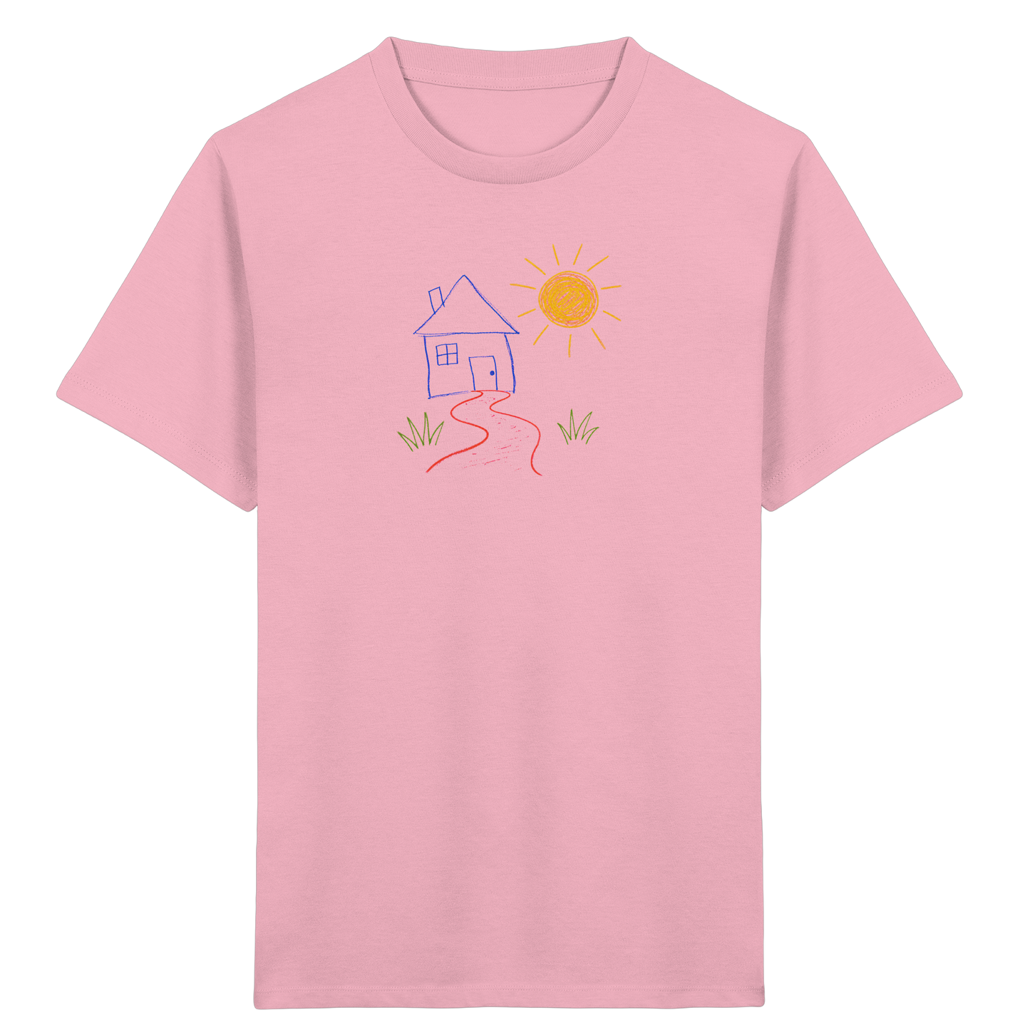 Kindershirt mit bunter Wachsmalstift Zeichnung - Kinder Bio T-Shirt