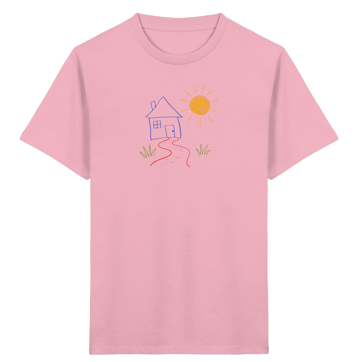 Kindershirt mit bunter Wachsmalstift Zeichnung - Kinder Bio T-Shirt