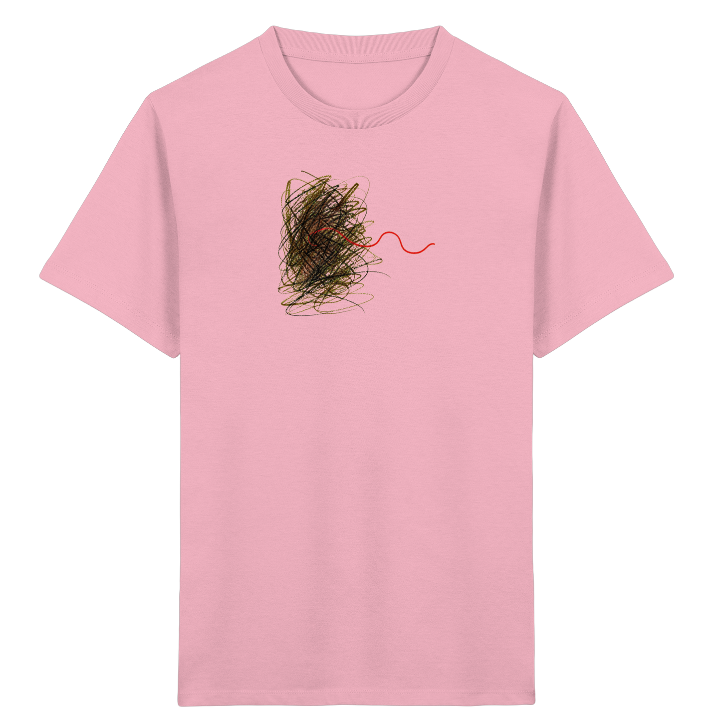 Abstraktes Kritzel-T-Shirt mit roter Linie - Kinder Bio T-Shirt