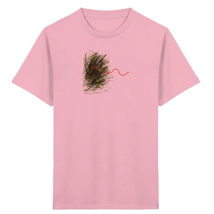 Abstraktes Kritzel-T-Shirt mit roter Linie - Kinder Bio T-Shirt
