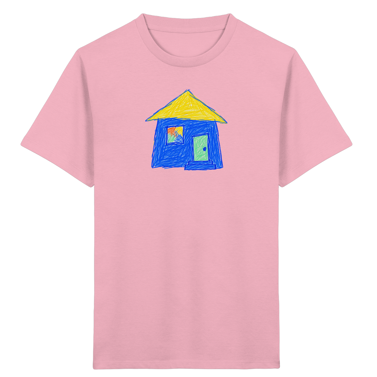 Blaues Regenbogenfenster Haus - Kinder Bio T-Shirt