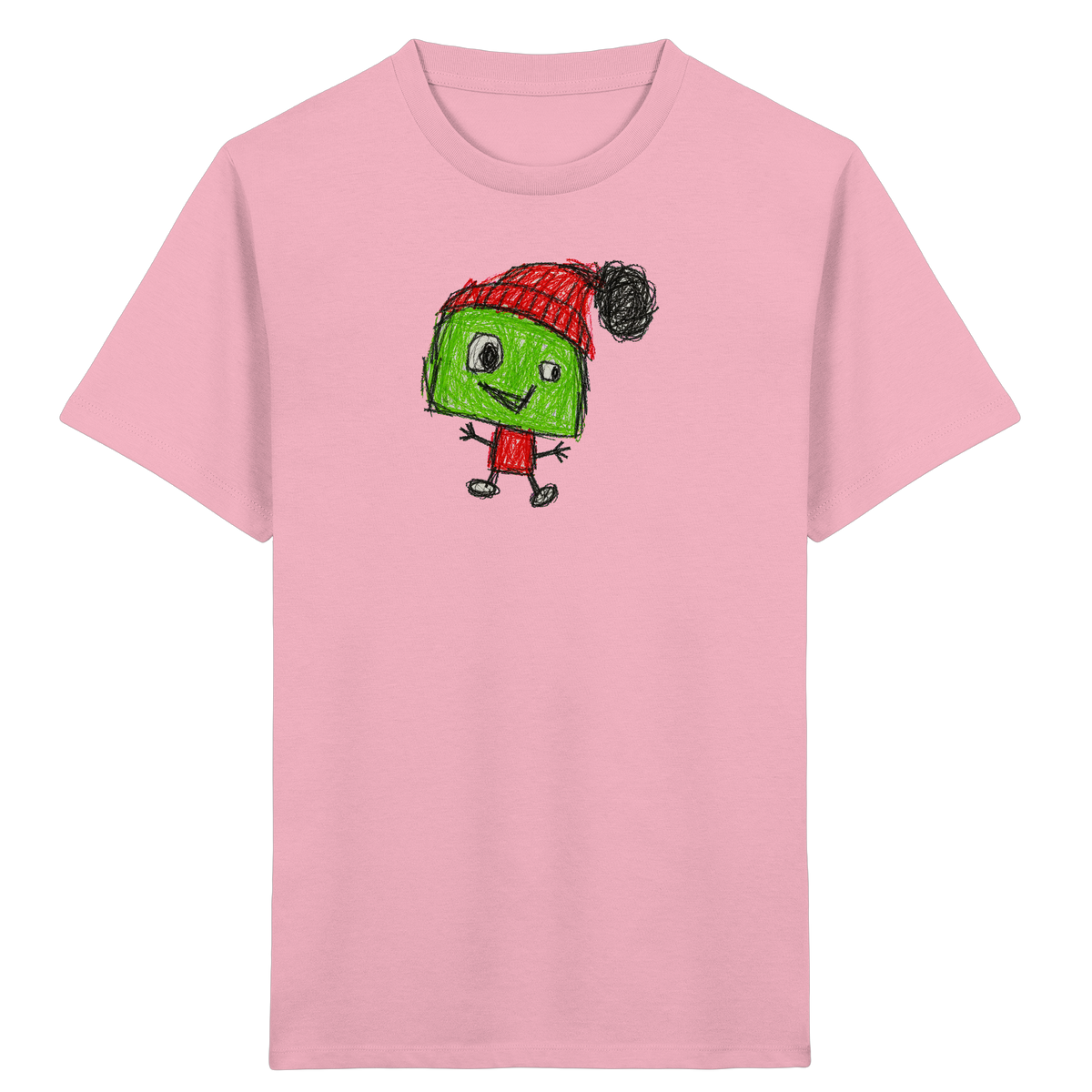Kritzelkopf mit roter Bommelmütze - Kinder Bio T-Shirt