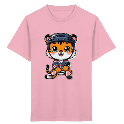Eishockey-Tiger mit Hockeyschläger – Kinder Bio-T-Shirt
