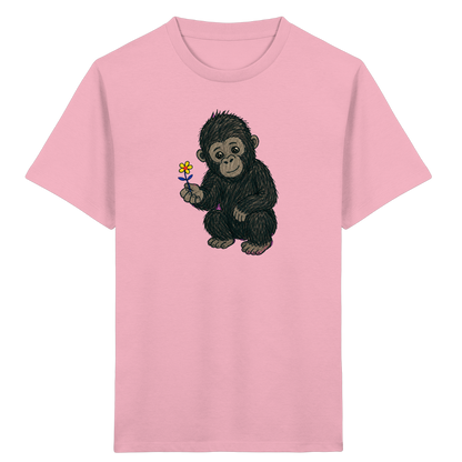 Süßes Gorilla Baby schenkt Blume - Kinder Bio T-Shirt