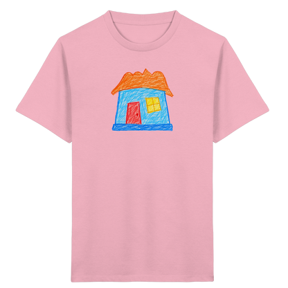 Himmelblaues Haus mit Wolkendach - Kinder Bio T-Shirt