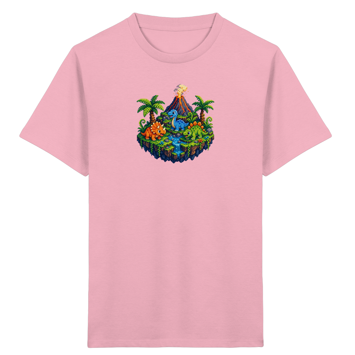 Cooles Dino Pixel Insel T-Shirt - Kinder Bio T-Shirt
