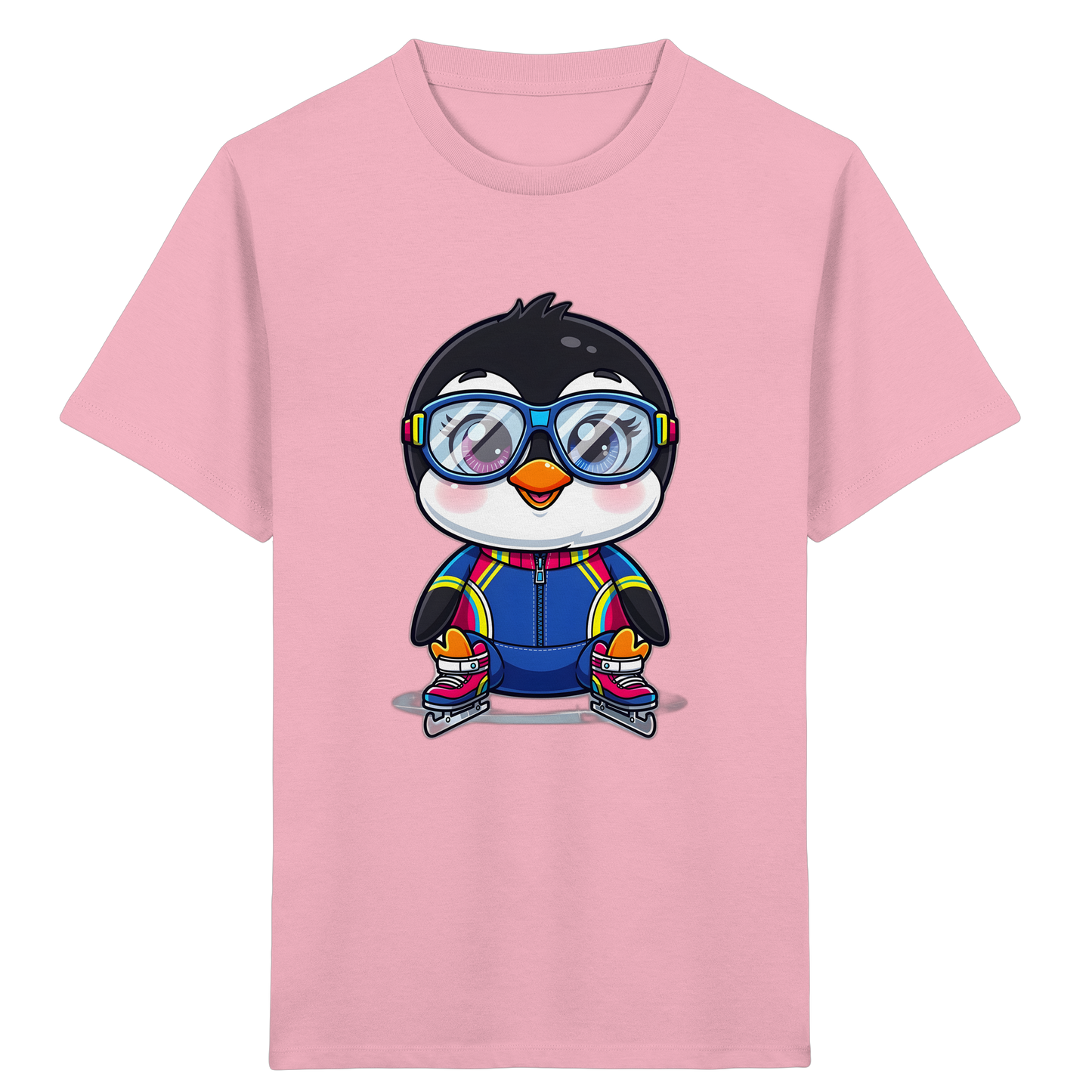 Fröhlicher Pinguin auf Schlittschuhen Kinder T-Shirt