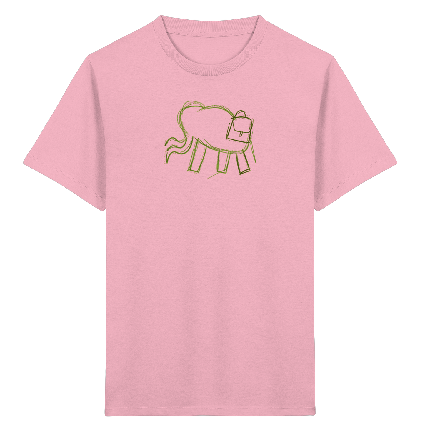 Grüner Wackelelefant mit Ranzen - Kinder Bio T-Shirt