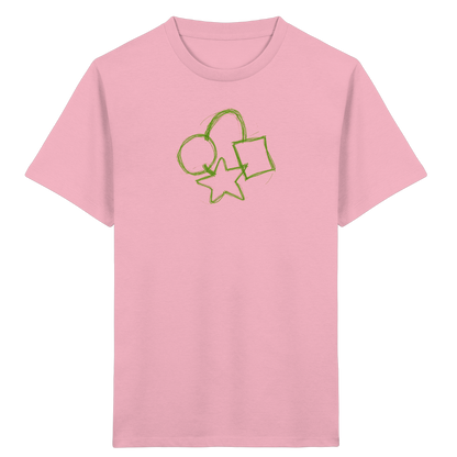 Grüne Formenfamilie mit Ranzen - Kinder Bio T-Shirt