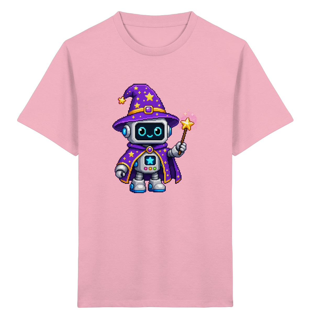 Pixel Roboter Zauberer T-Shirt: Magischer Spaß - Kinder Bio T-Shirt