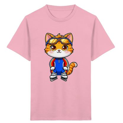 Kinder-T-Shirt mit Katze auf Schlittschuhen