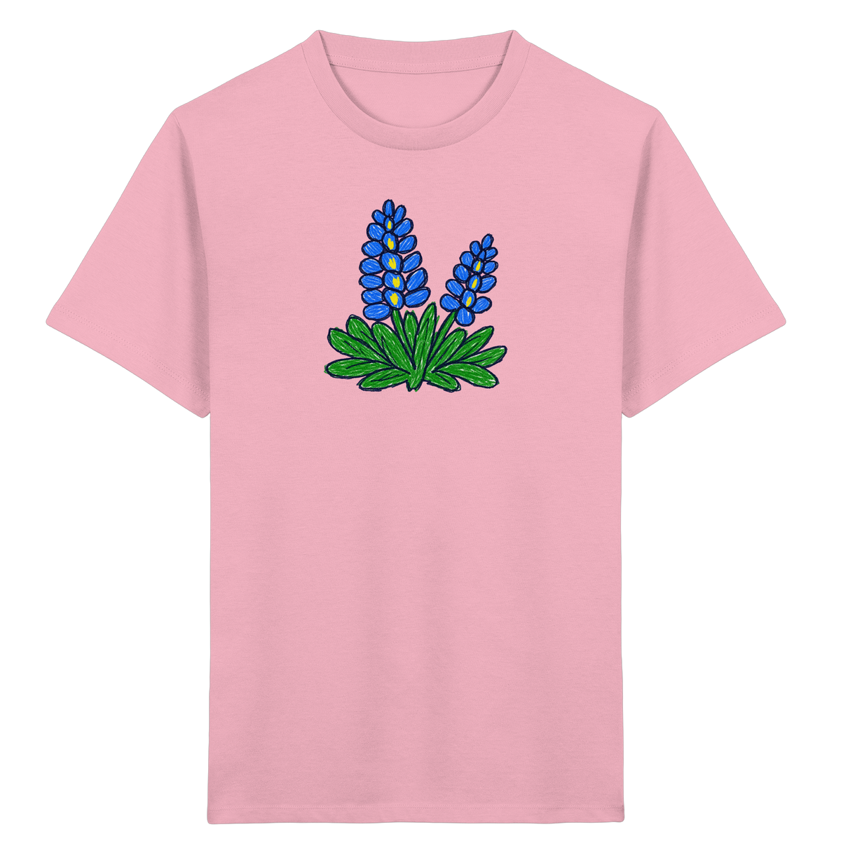 Blaue Kritzel-Lupine für Kinder - Kinder Bio T-Shirt