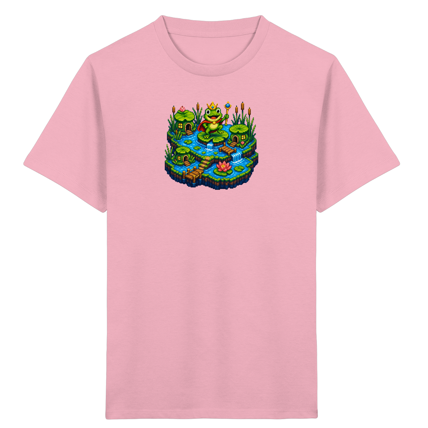 Verspieltes Froschkönig T-Shirt Pixel Art - Kinder Bio T-Shirt