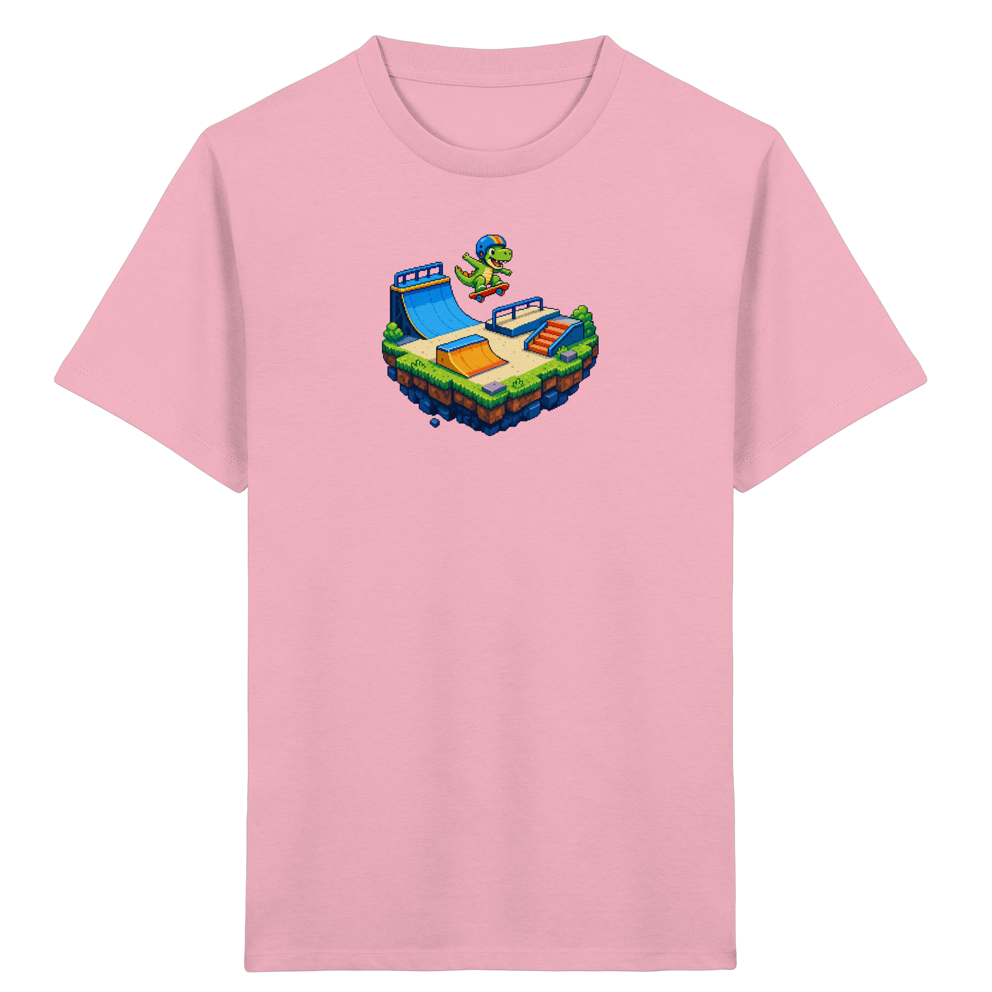 Cooles Skater Dinosaurier Pixel Shirt - Kinder Bio T-Shirt