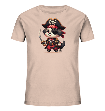 Kinder T-Shirt mit Cartoon-Piratenhund, Augenklappe, Hut und Säbel