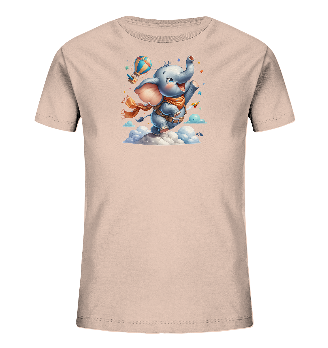 Kinder T-Shirt mit fliegendem Elefant und Ballonrakete