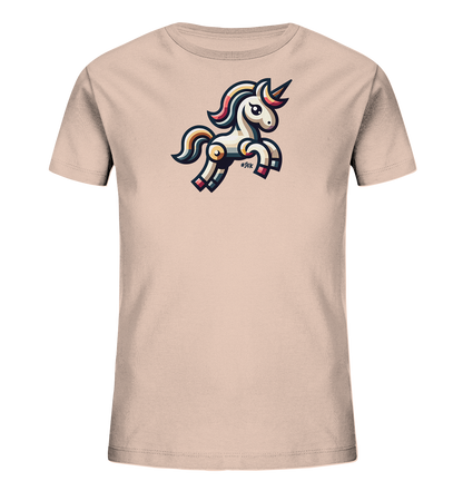 Kinder T-Shirt mit springendem Einhorn, bunter Mähne, Schweif und Horn
