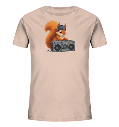 Kinder T-Shirt mit Eichhörnchen-DJ, Kopfhörern, Kappe und Boombox