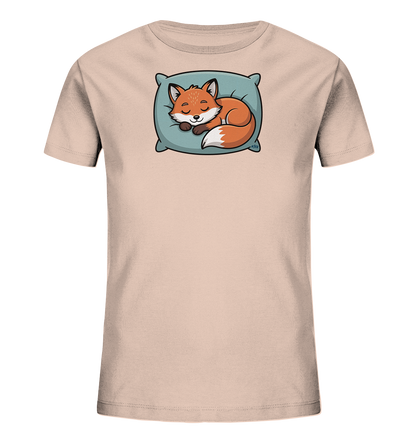 Kinder T-Shirt mit eingerolltem schlafendem Fuchs auf Kissen