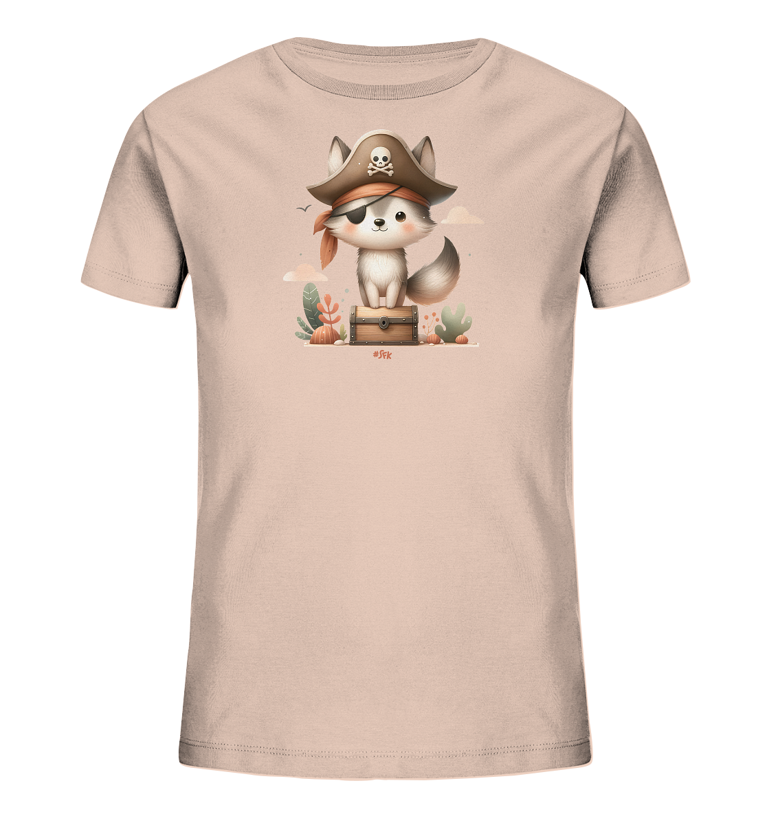 Kinder T-Shirt – Süßer Husky Pirat auf Schatzkiste