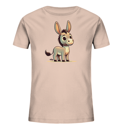 Kinder T-Shirt mit ein cartoonhafter Esel mit großen Ohren und freundlichem Lächeln