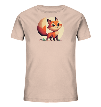 Kinder T-Shirt mit ein freundlicher orangefarbener Fuchs vor einem hellen Sonnenkreis