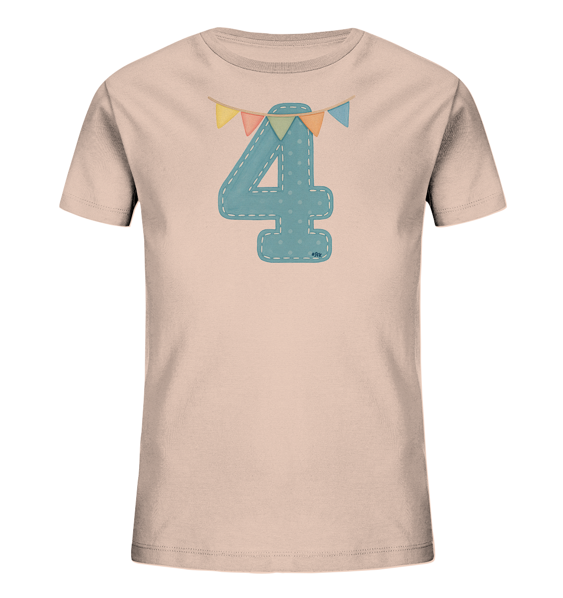 Gestickte Vier mit bunten Fahnen Motiv auf Kinder T-Shirt