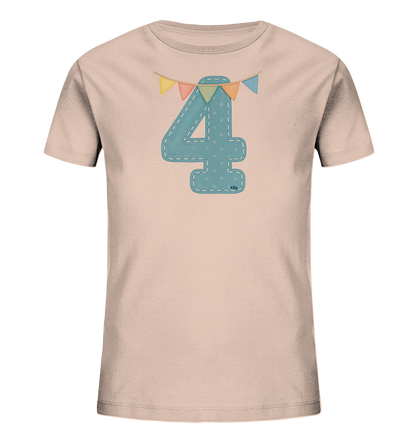 Gestickte Vier mit bunten Fahnen Motiv auf Kinder T-Shirt