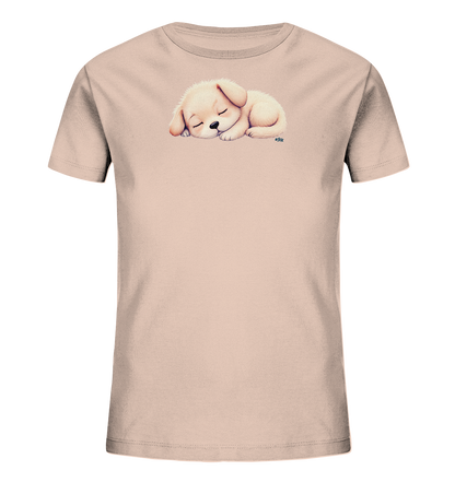 Kinder T-Shirt mit zusammengerolltem schlafendem Welpen in Cremefarben