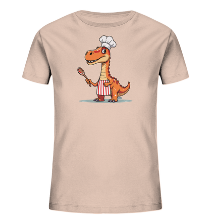 Kinder T-Shirt mit orangefarbenem Dino als Koch