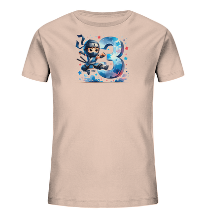 Blauer Ninja feiert die Drei Motiv auf Kinder T-Shirt