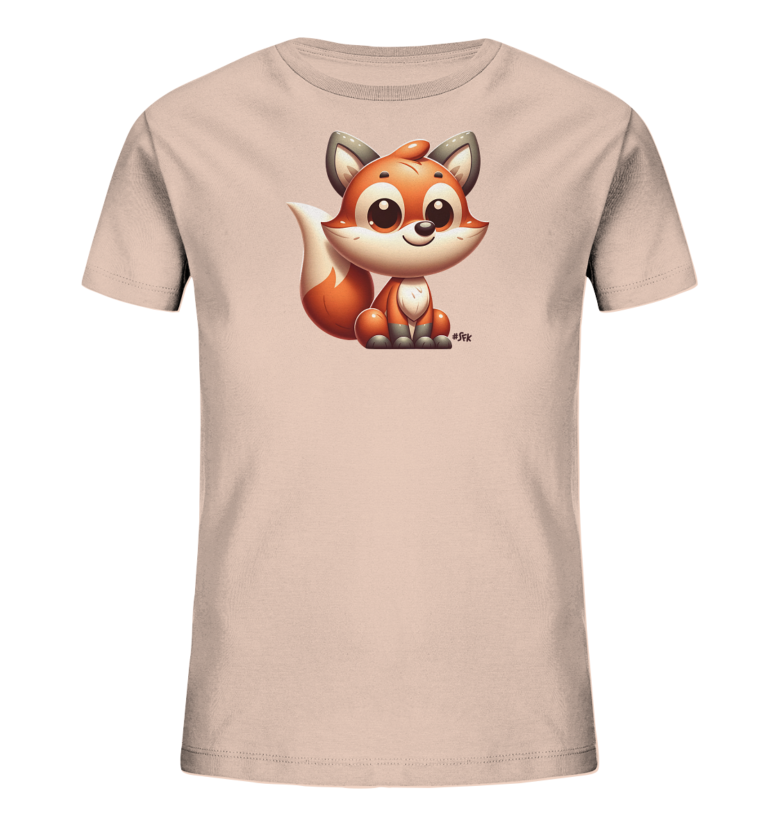 Kinder T-Shirt mit sitzendem Cartoon-Fuchs, Kulleraugen und buschigem Schwanz