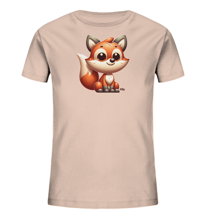 Kinder T-Shirt mit sitzendem Cartoon-Fuchs, Kulleraugen und buschigem Schwanz