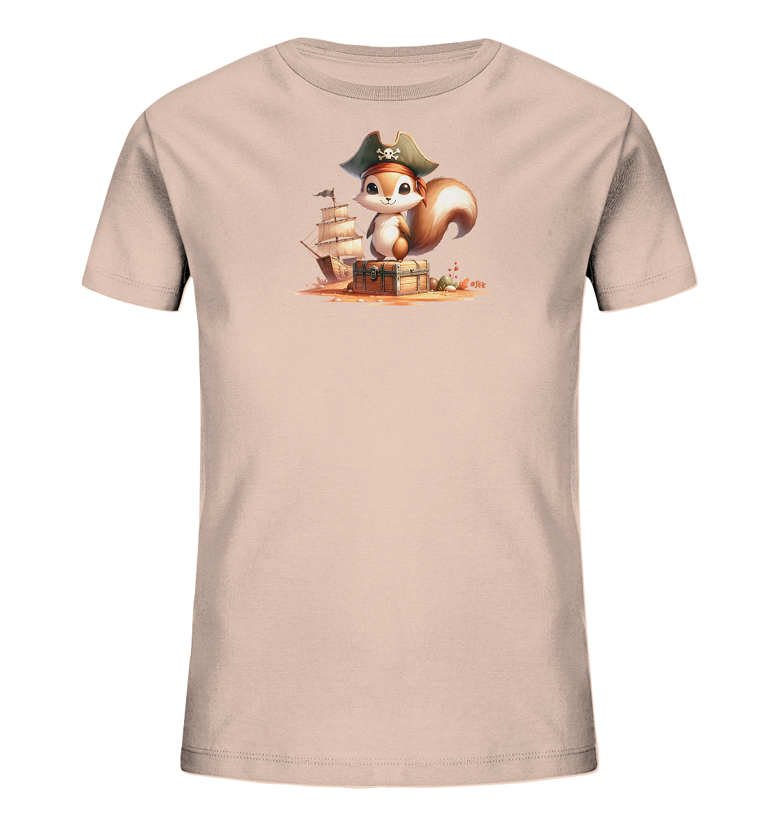 Kinder T-Shirt mit Eichhörnchen als Pirat und Schatztruhe